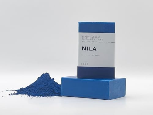 Savon surgras à la poudre de nila, savon bio 100% naturel au nila bleu éclaircissant, savon nila solide pour masque visage, savon nila bleu éclaircissant saponifié à froid.