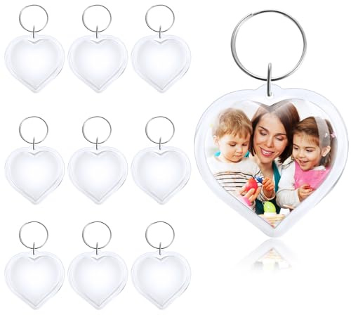 Telooco Personalisierte Schlüsselanhänger mit Herz - Transparent Acryl Foto DIY Geschenk Kunststoff Fotoanhänger mit 10 Stück (5 × 4,8 cm)