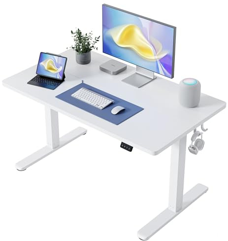 Cubiker Electric Standing Desk 100 x 60 cm, Height Adjustable Sit Stand Desk with Memory Presets, Home Office Computer Desk, White Frame with White Top