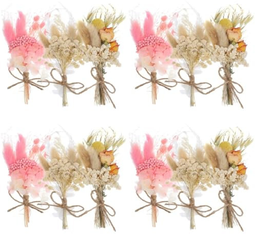 Amosfun 4 Ensembles Décoration Fleurs Séchées Décorations Romantiques Hortensia Bouquet De Mariage pour La Mariée De Mariée Bouquet De Fleurs Pétales De Rose Séchés 6 Pièces * 4