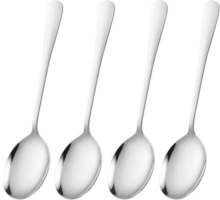 4Pcs Serving Spoons, Stainless Steel Serving Utensils Set, Large Solid Spoons Silver Soup Spoons with Mirror Polish for Buffet Dishwasher Safe for Party, Banquet, Kitchen