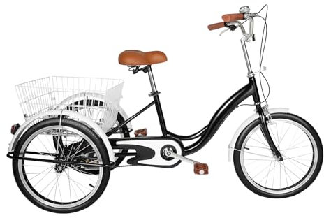 Duoruameng Dreirad für Erwachsene 20 Zoll Dreiräder mit Einkaufskorb 3 Räder Fahrrad Höhenverstellbar für Erwachsene Senioren Tricycle, Schwarz