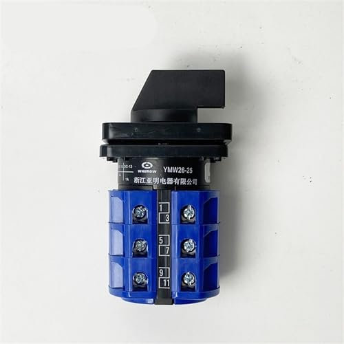 CTCOIJRN Interruptor de Leva rotativo de conmutación de 25 A, Tres Posiciones, 690 V, 3 Polos, 12 terminales, selector Manual, Contacto Plateado YMW26-25/3(123)