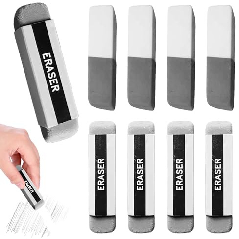 Lot de 8 gommes à sable en caoutchouc naturel pour encre et crayon pour effacer les traces d'encre et les traits à l'école ou au bureau, gommes à encre grise et blanche pour les étudiants pour