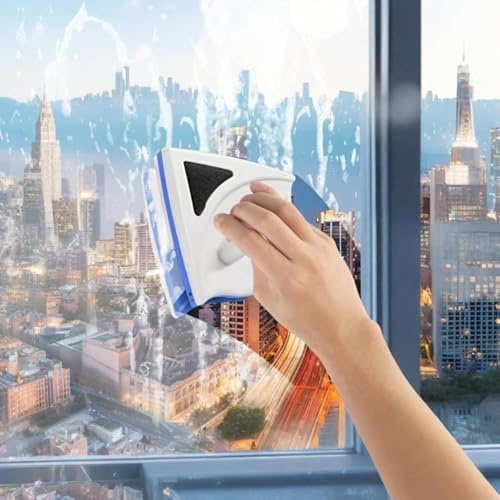 Magnetic Window Cleaner for Single Glazed Glass Double Sided Window Cleaner Tool with Strong Magnet Triangular Head Safety Rope and Built-in Water Storage