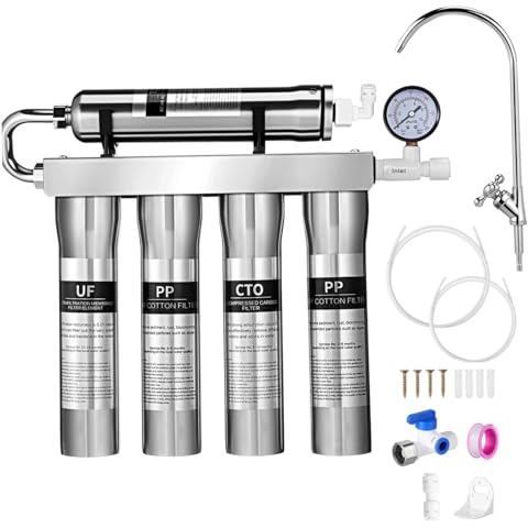 Homoyoyo Purificatore D'acqua in Acciaio Inox Ultrafiltrazione, Filtro Potabile Sottolavello per Uso Domestico, Filtraggio a 5 Stadi per Acqua Pulita Diretta, Installazione a Parete