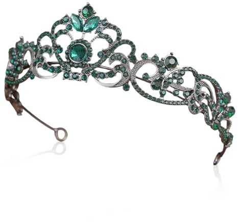 DIFLAX Tiara Kristallkrone, Strass Krone, Schwarze Grüne Krone, Diadem, Krone Damen, Mädchen Krone für Halloween, Geburtstag, Prinzessinnenpartys