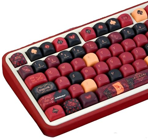 GEKUCAP Red Black PBT Keycaps, Poker Themed Custom Keyboard Keycaps | Dye-Sublimation MOA Profile Keycaps Set 130 Keys for 75% TKL Cherry Gateron MX Switches Mechanical Keyboards