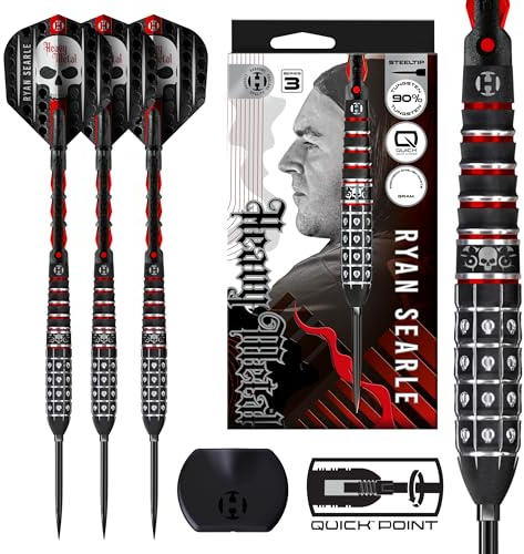 Harrows Ryan Searle Heavy Metal Series 3 90% Tungsten Darts, Steel Tip Darts mit Quick Point System | 22g, 23g, 24g, 26g, 30g & 32g | Mit Quick Point Tool, Carbon ST Schäften & Silika Flights