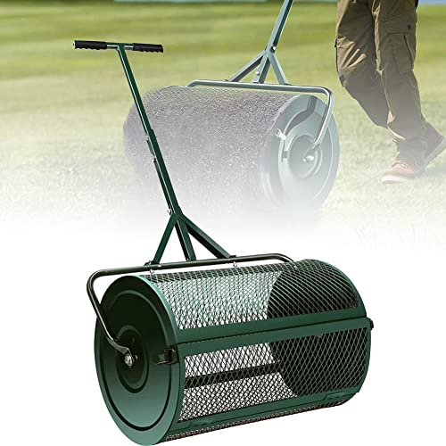 Robuster Metallgitter-Rollenstreuer für effiziente Kompost- und Mulchverteilung in der Rasen- und Gartenpflege