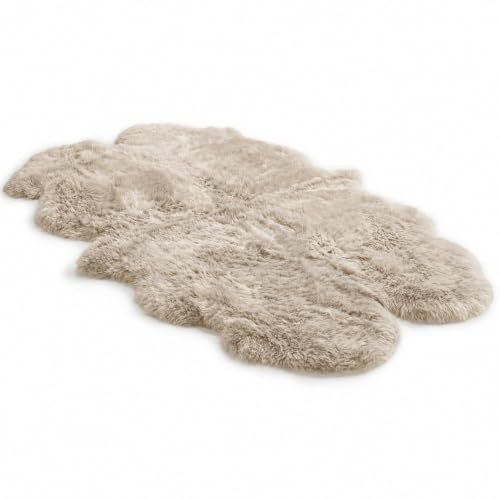 Alfombra de piel de oveja de lujo, 100% lana real natural, suave, sedosa y esponjosa. Manta para dormitorio, sofá o suelo muy cálida, transpirable y decorativa