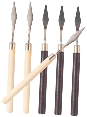 TOPBATHY 6 Stück Kosmetikmischwerkzeuge aus Edelstahl und Holzgriff Bratenwender für Nagellack Einfach zu Reinigen zum Farbverblenden im Nagelstudio