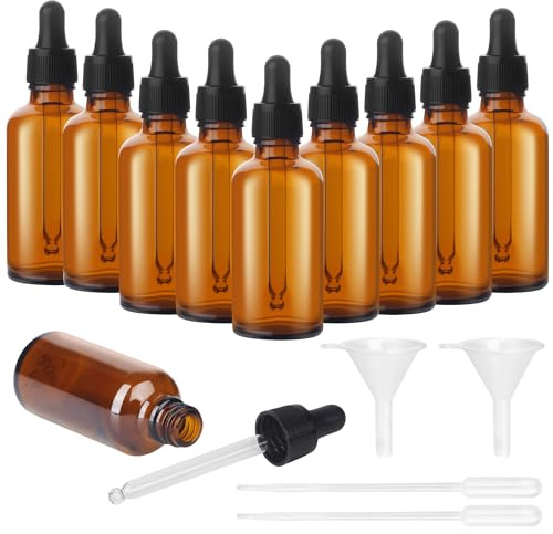 10 Stück Pipettenflaschen, 50ml Pipettenflaschen, Pipettenflasche Aus Glas mit Tropfer und Trichter, Apothekerflaschen für ätherische Öle, Parfümöle, Aromatherapie, Massage, Haare