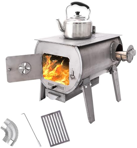 Vedspis med Ugn, Vedeldad Kamin med Värme Krok, Skorsten och Gjutna Stålgaller, Vedeldad Värmare för Uppvärmning, Matlagning, Kokande Vatten, Grillning