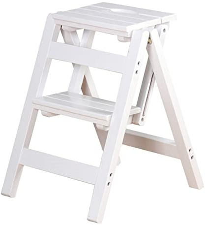 LISHEUK Silla Escalera Plegable de Madera de 2 peldaños, Antideslizante, Multifuncional, con Banco Zapatero, Estante para Flores y repisa.