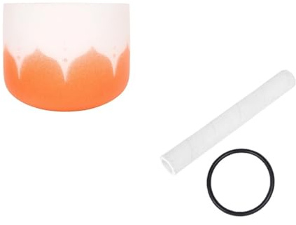 Klangskål i kristall 8 tum sjungande skål i satinkvarts kristall, färgglad klocka för helande yoga meditation(Orange Singing Bowl)