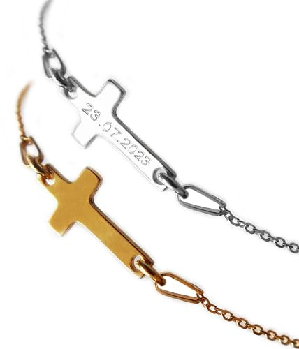 LATIGGA Kreuz Armband mit Gravur, 925 Silber oder Vergoldet