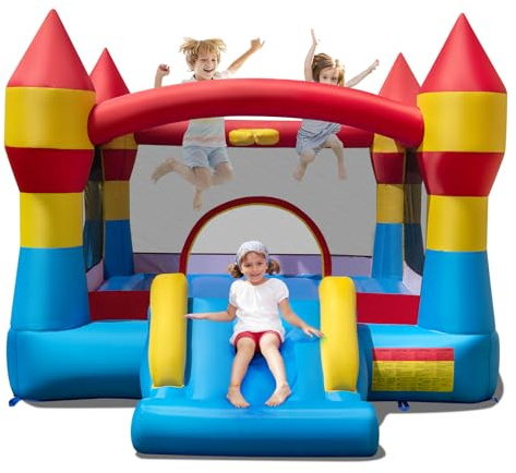 FANTASK Hüpfburg mit Rutsche, Kinder Springburg mit großem Sprungbereich inkl. Tragetasche & Reparaturset, für Indoor & Outdoor, 370 x 280 x 230 cm