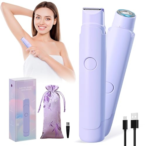 Shengxi 2 en 1 Afeitadora Eléctrica para Muje, Rasuradora Mujer Zona Intima Impermeable IPX7 Afeitadora de Doble Cabeza Recargable Recortadora de Bikini para Axilas Brazos Cara Nariz