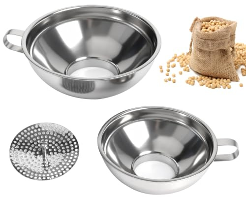 Stainless Steel Funnel 3 Piece Set Wide Mouth with Handle, Kitchen Funnel | Detachable Filter , Different Sizes for Mason Cans, Sealed Cans, Large Caliber,Suitable for Jam Making and Grain Storage