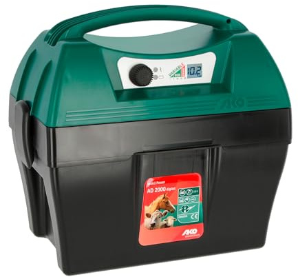 AKO Mobil Power AD 2000 Digital - Weidezaungerät 12V - für Zäune bis 8 km und mittlerem Bewuchs, mit Digitalanzeige & stufenloser Schlagstärke, ideal für Rinder, Pferde & Kleintiere, Made in Germany