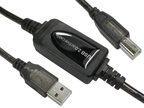 rhinocables - Printer Cable USB 2.0 | Active Signal Boost | Plug & Play | Connect Printers, Scanners & More | Overcome 5m Limit | Extension Lead Compatible, 15m | Active Signal Boost, Plug & Play, Connect Printers, Scanners & More, Overcome Limit, Extension Lead Compatible