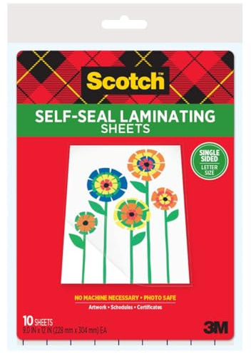 Scotch Self-Seal Single-Sided Laminating Sheets, Letter Size 9 in x 12 in
