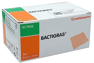 Smith & Nephew bactigras Pack de 50 vendas de tul Gras 5 cm x 5 cm
