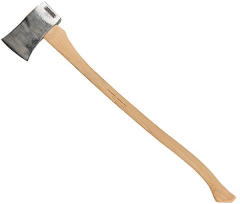 COUNCIL TOOL Premium American Felling Axe - 4 lbs Velvicut Dayton Pattern Axe with 36 Curved Wooden Handle & Leather Sheath - JP40DV36C