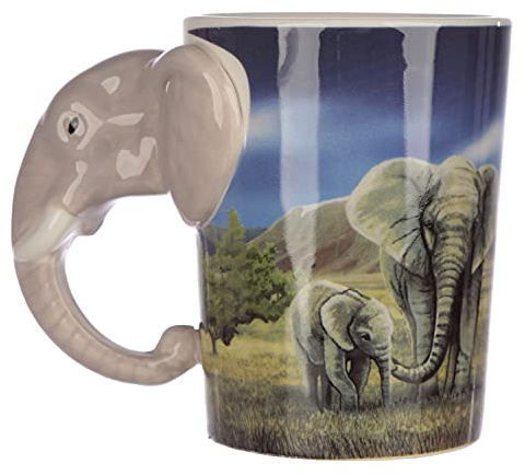 Puckator elefant Savannah dekal keramiskt format handtag te kaffemugg – roliga hemtillbehör – söta gåvor till flickvän – stora muggar för män kvinnor varma drycker – koppar presenter – hemlig
