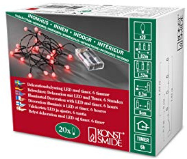 Konstsmide LED Globelichterkette, runde Dioden, 6h Timer, 20 rote Dioden, batteriebetrieben, Innen, schwarzes Kabel, 3 x AA 1.5V (exkl.) - 1491-557