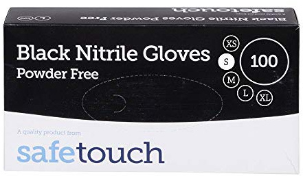 Safetouch Black Nitrile Gloves (No Powder) - Small - Box of 100