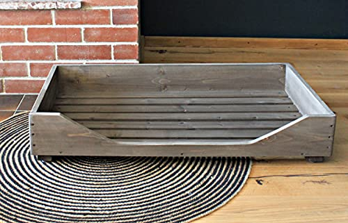 dekorie67 Hundebett aus Holz für große Hunde - 120 x 70 cm - Farbe: Braun - Hundekorb/Hundesofa/Katzenbett aus Massivholz