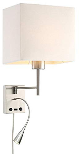 HomeFocus -Wall Light with LED Reading Lamp,Wall Light with USB Charging,Swing Arm Wall Lamp,Wall Sconces,2 Lights 2 Switches,LED 3W 3000K,Wall Lamp for Bedroom,Livingroom.