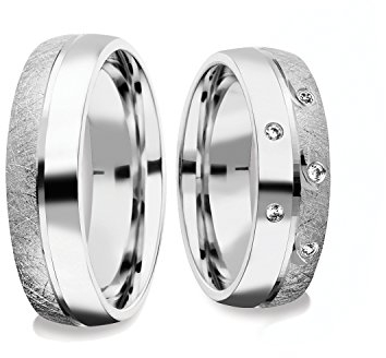 Eheringe Verlobungsringe Silber 925 *mit Etui Gravur* Paar Trauringe Freundschaftsringe Zirkonia Ringpaar Partnerringe Weißgold Platin Optik Hochzeitsringe 6mm matt Paarpreis FF382SS925ZIFA-65264
