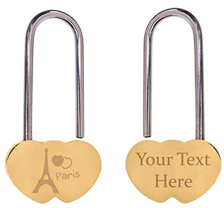 Double Heart Padlocks Love Locks Custom Text Engraved Personalised Valentines (Paris + Custom Text)