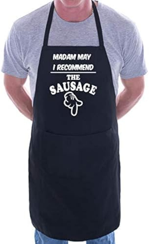 Print4U Slogan Novelty Cooking Apron Recommend The Sausage Black