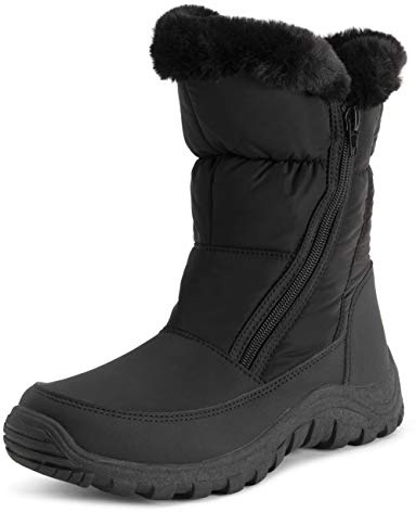 POLAR Womens Memory Foam Twin Zip Opening Pull On Nylon Waterproof Thick Faux Fur Lined Winter Rain Snow Boots - Black - EU39/US8 - YC0663