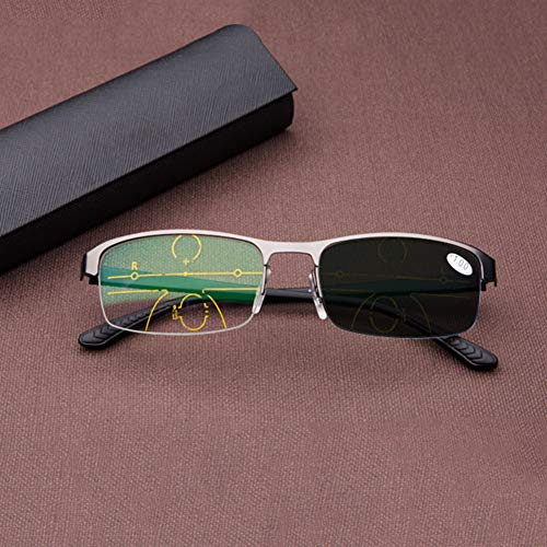 Herren-Lesebrille Classic mit ultraleichtem Halbrand-Metallrahmen, photochromen Brillen, multifokalen Dioptrien-Gleitsichtgläsern, Sonnenbrillen für den Innen- und Außenbereich, Comfort Readers