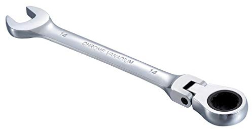 KATUR Llave de Carraca Combinada 14mm, Llave de Carraca con Cabeza Flexible, Diseño Industrial de Doble Uso, Herramienta Profesional Métrica de Acero Cromo Vanadio