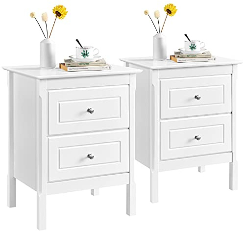 Yaheetech Set 2 Comodini Camera da Letto Comodino con 2 Cassetti Tavolino Moderno Mobiletto da Letto Stile Shabby Chic Tavolino Lato da Salotto Divano 48 x 40 x 61 cm Bianco