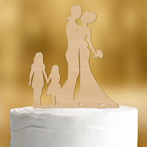 Cake Topper Brautpaar mit Kindern Mädchen [großes und kleines Mädchen] - Hochzeit Holz Hochzeitstorte deko Kuchen deko Hochzeit Tortendekoration Verlobung Tortendeko