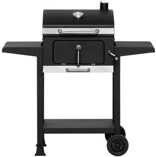 Bakaji Barbecue Carbone Giardino Terrazzo BBQ in Metallo Area di Cottura 45 x 32 cm con Griglia Carbonella Regolabile in Acciaio Grill con Doppio Ripiano Laterale 2 Ruote e Manico 105 x 53 x 105 cm