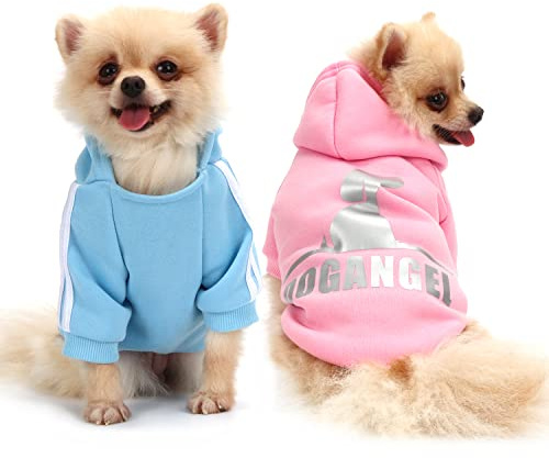 QiCheng&LYS Hundehoodie kleine Hunde Strickpullover wintermantel für kleine Hunde (Rosa/Blau, XS)