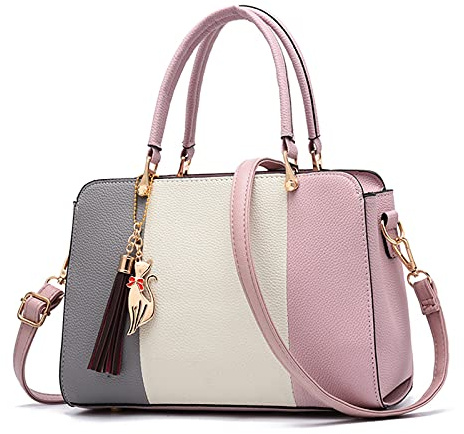 FANDARE Elegante Handtasche mit Anhänger Damen Umhängetaschen Frauen Schultertasche Wasserdicht für Einkauf Arbeitstasche Reisen Crossbody Bag Hell-Pink