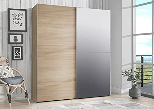 möbelando Schwebetürenschrank Kleiderschrank Schlafzimmerschrank Schrank Vrilissia I Sonoma-Eiche