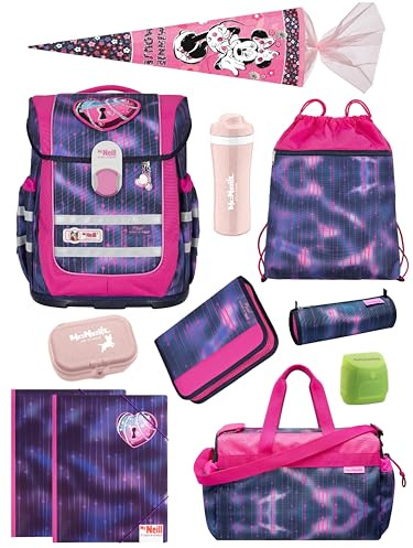 Familando - McNeill Ergo Complete Schulranzen Set - 12-teilig mit Schultüte - Pearl mit Herz Schloss - Ergonomisch & 3-Fach verstellbar - 1150g leicht mit 20L Volumen & Reflektoren - ab 1. Klasse
