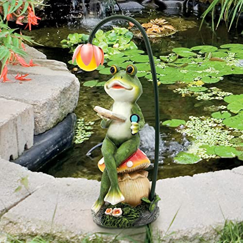 GardenKraft 10949 Solar Light-Up Reading Frog Decoration/Colourful Garden Ornament/Warm White Solar Powered LED / 8 Hour Battery Life/Sturdy Polyresin Material