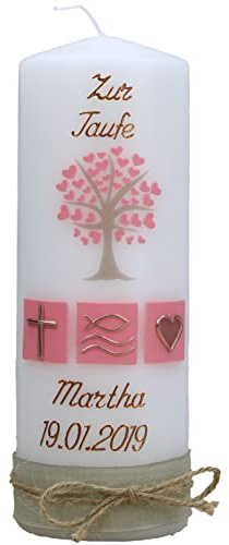 Cerziies® Taufkerze Martha Junge oder Mädchen mit Name und Datum, individuell und handverziert 1293, Größe:ca. 30x7 cm