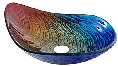 APENCHREN Regenbogenfarbenes Wassertropfenform-aufsatzbecken, Waschbecken Aus Gehärtetem Glas mit Schillernder Oberfläche, Badezimmer waschbecken, Waschbecken, 55×38×17cm,SetA